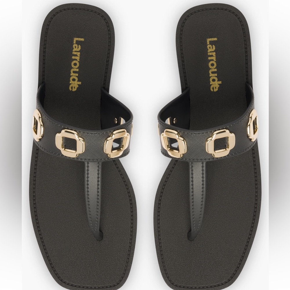 NEW Larroude Milan Jelly Thong Sandal in Black - Picture 3 of 5